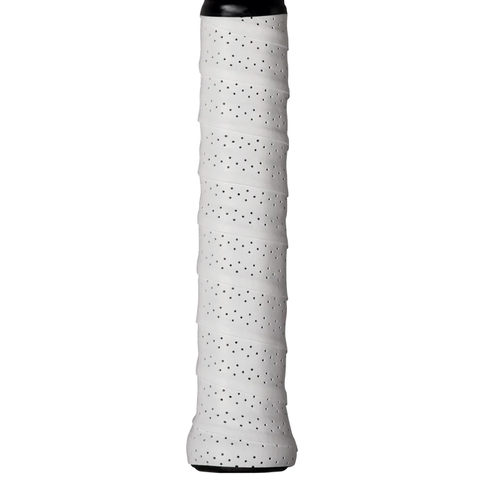 Wilson Pro perforated tennis overgrips in white, shown in a 3-pack, designed for improved grip and comfort during play