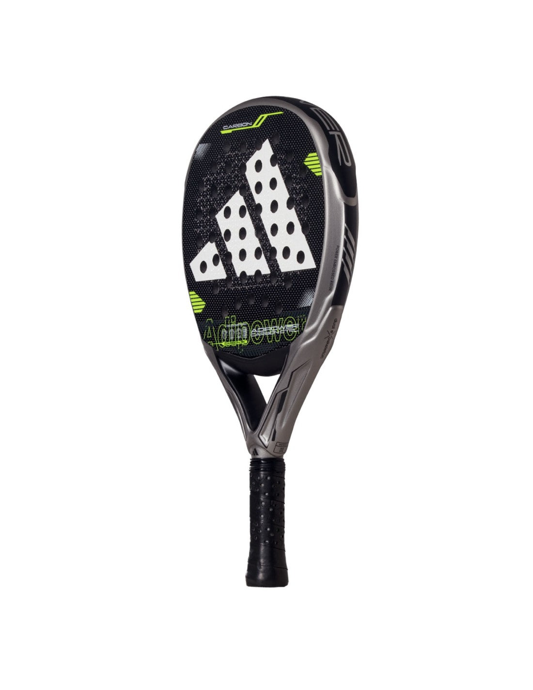Adidas Adipower Carbon Ctrl padel racket with black and red design, featuring a rounded frame and textured hitting surface.