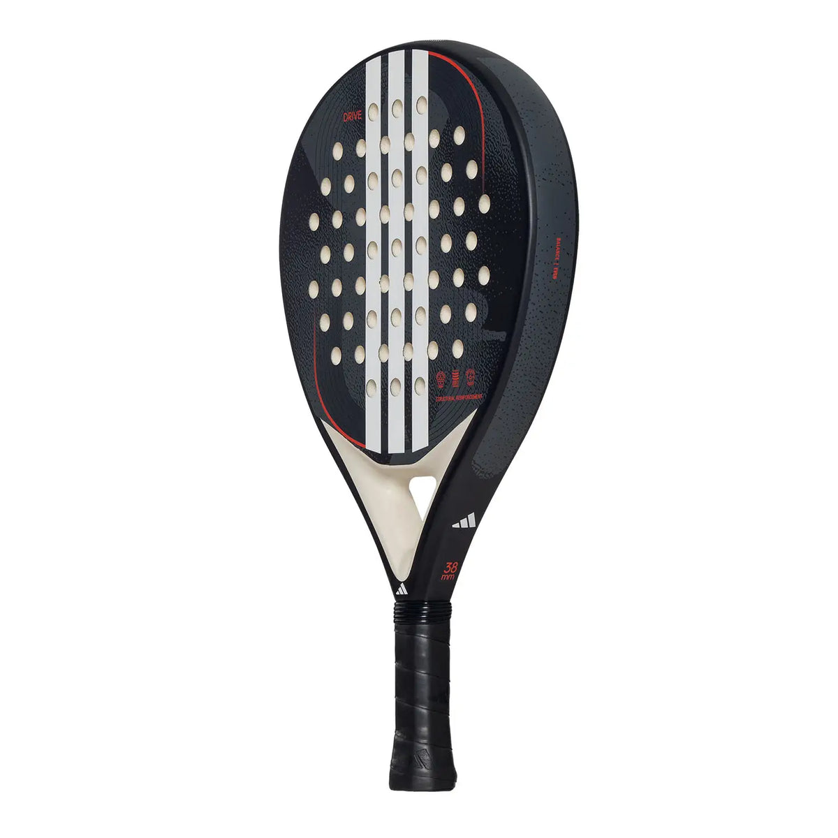 Black Adidas Drive 3.4 padel racket with ergonomic grip and sleek design, ideal for competitive padel players.