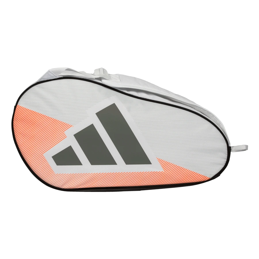 White Adidas Control 2026 Padel Bag with multiple compartments and padded straps, designed for comfort and storage.