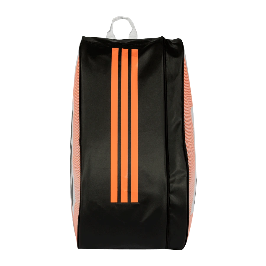 White Adidas Control 2026 Padel Bag with multiple compartments and adjustable straps, designed for storing padel gear.