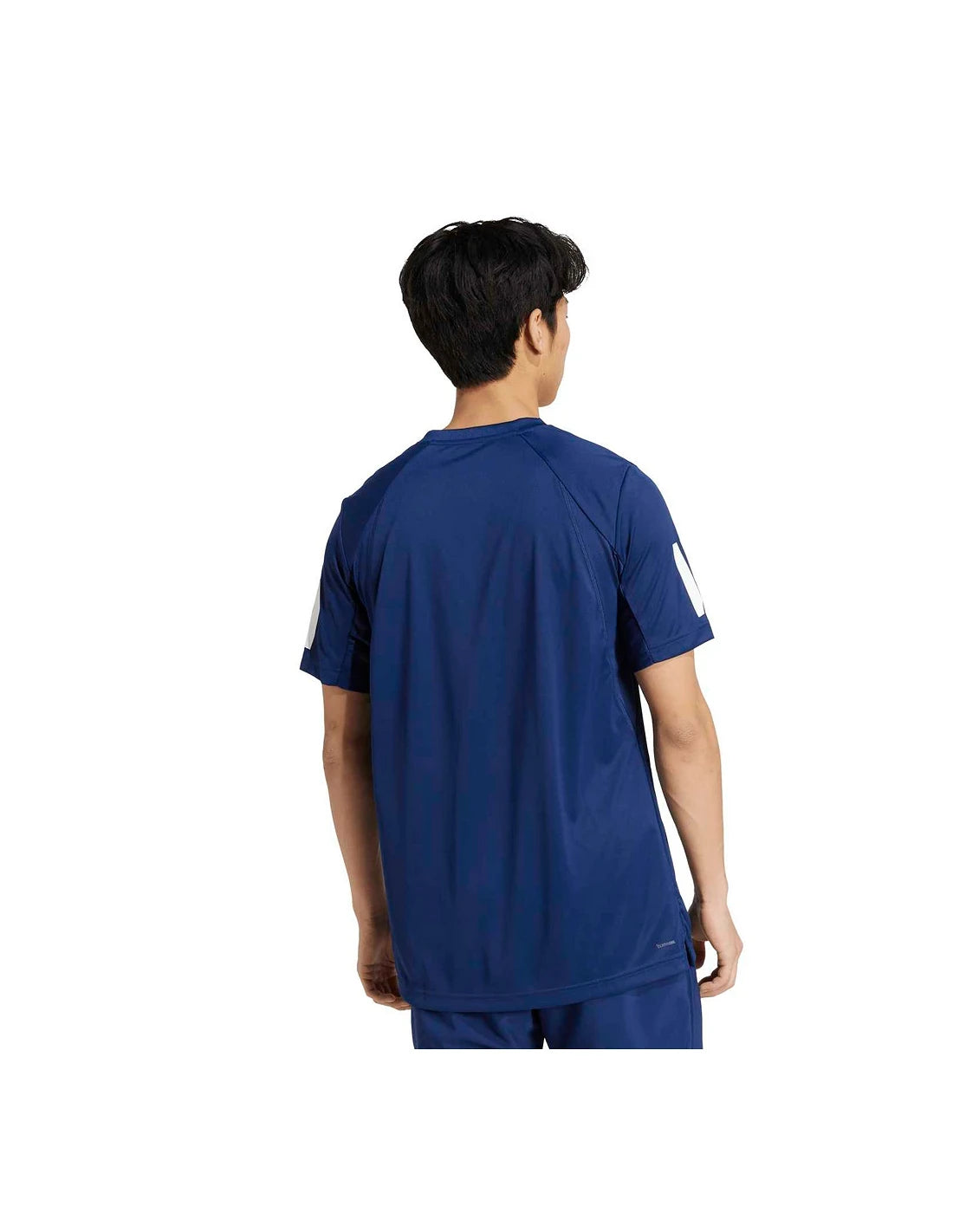 Dark blue Adidas Club 3STR T-Shirt for men, size small, featuring the brand logo and sporty design, shown on a mannequin.
