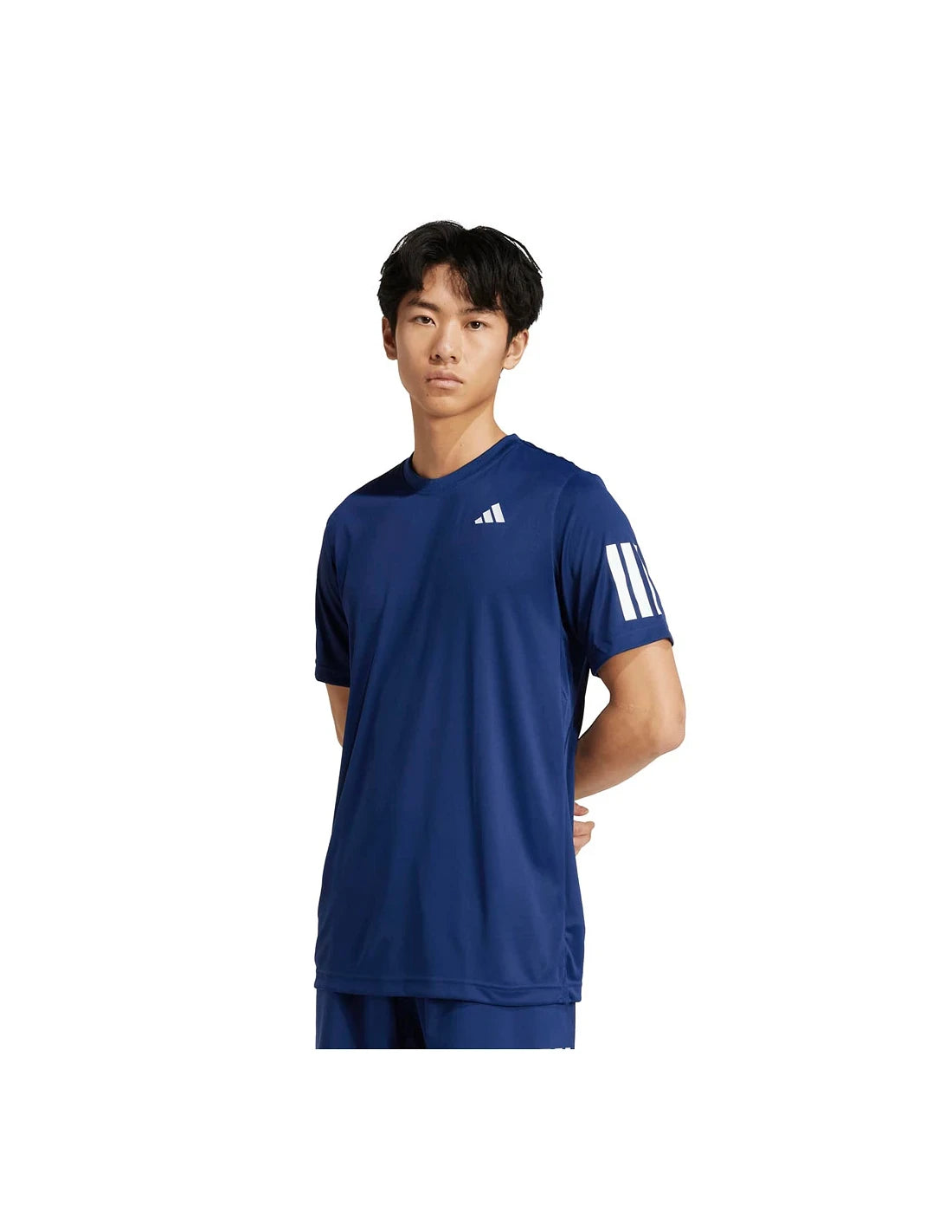 Dark blue Adidas Club 3STR T-shirt in small size, featuring the brand logo and classic athletic fit, displayed on a plain background.