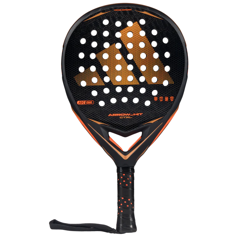 Adidas Arrow Hit CTRL 2026 padel racket with black and white design, featuring a lightweight frame and grip for enhanced control.