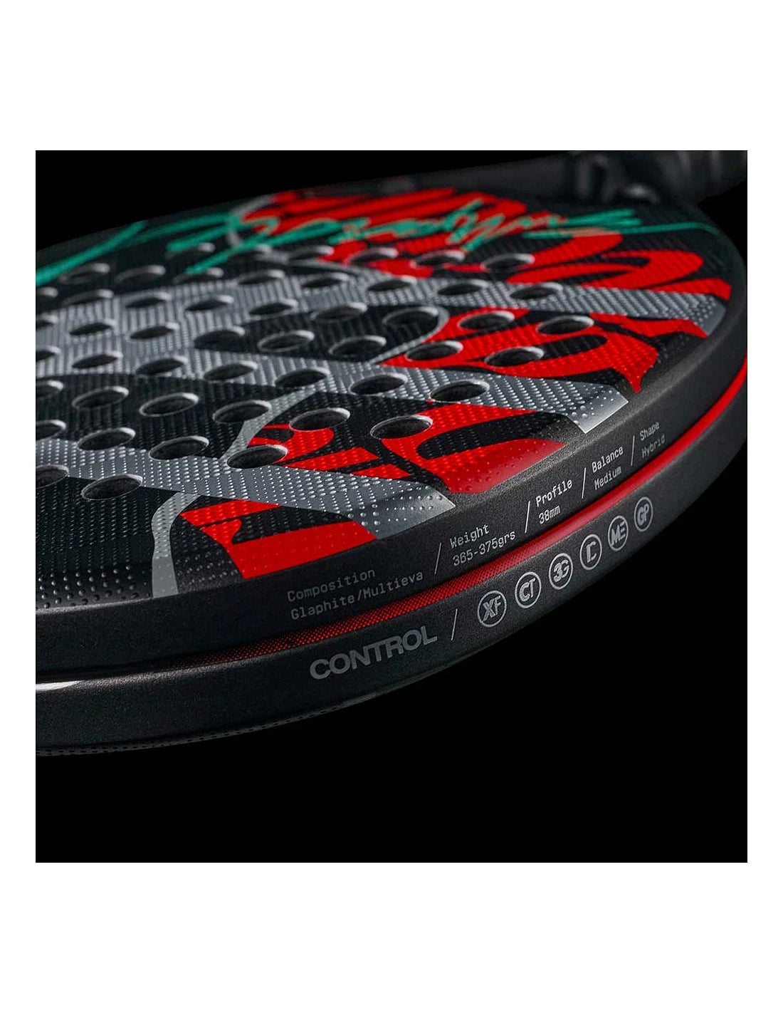 Bullpadel Ionic Control 26 Padel Racket by PDLSport shown with black and white design, featuring a sleek, rounded shape.