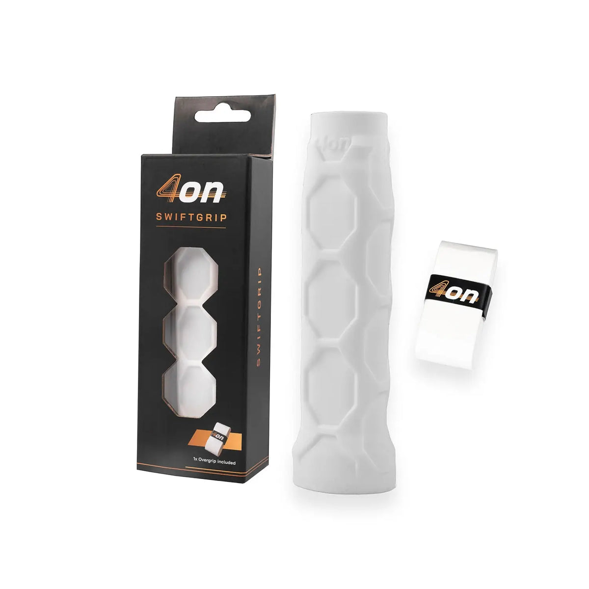 PDLSport 4ON SwiftGrip white overgrip for padel tennis, showing textured surface and easy-wrapping design.