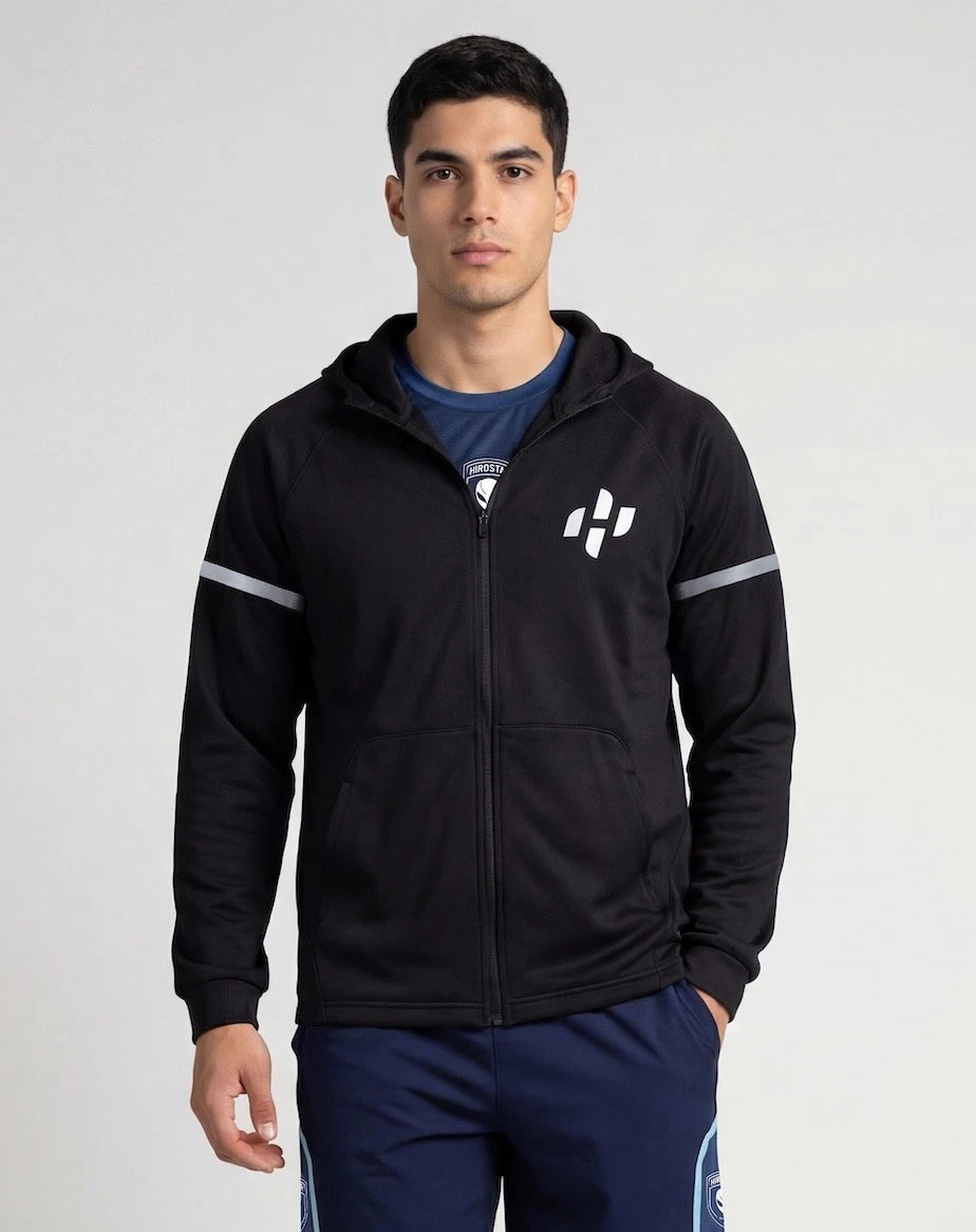 Black Hirostar training jacket by PDLSport, shown in large size, featuring a sleek design and athletic fit for active wear.