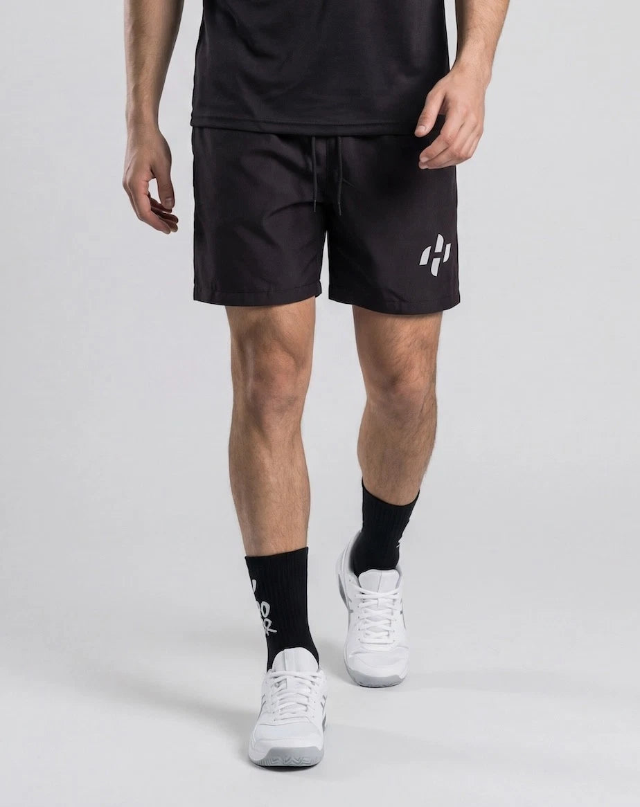 Black Hirostar Street Padel Shorts by PDLSport, large size, featuring comfortable athletic design and breathable fabric.