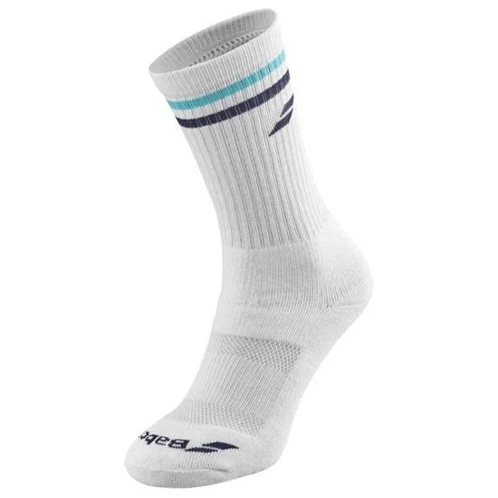 Babolat Team Single Sports Padel Socks by PDLSport in UK 12-14, white with black accents, designed for comfort and support during play.