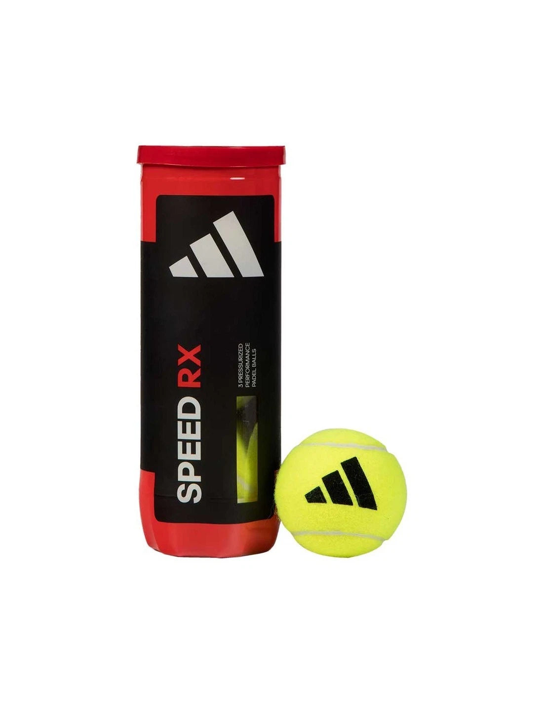 Set of three Adidas Speed RX Padel Balls in a can, designed for optimal performance in padel tennis matches.