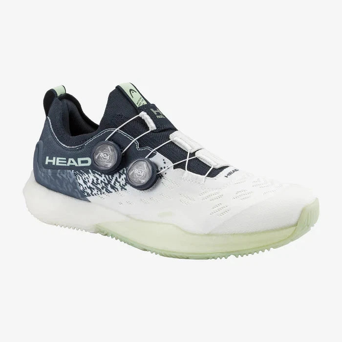 Head Motion Pro 1.5 BOA padel shoes in white and blueberry, UK 9.5, featuring sporty design and supportive footwear for racket sports.
